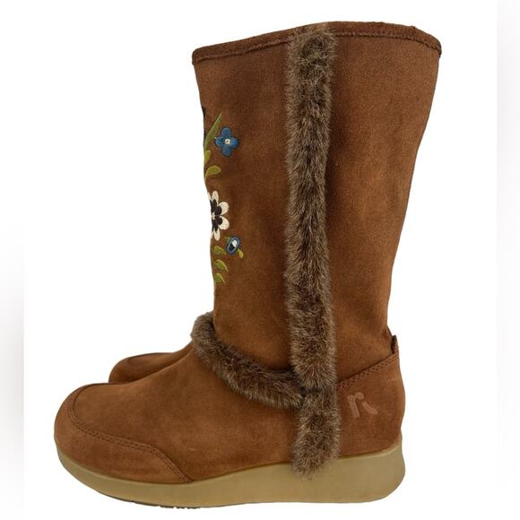 REPORT Leather Upper Faux Fur lined Boho Style Embroidery Boots Women's size 6.5 - Picture 2 of 9